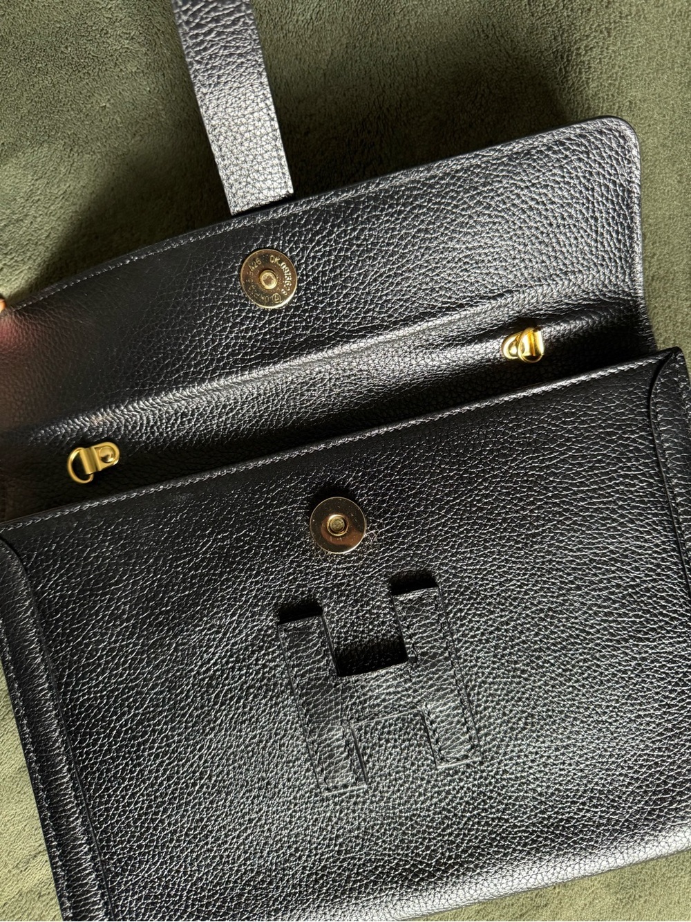 Black Leather  Clutch with Embossed H Detail - Picture 4 of 8